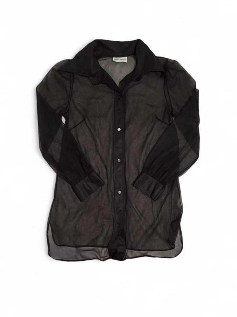 Vintage 1970s-1990s Mary Quant Black Sheer Button Up Blouse Y2K Retro Whimsigoth